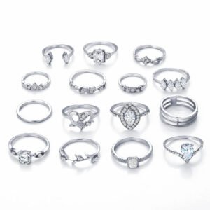 Fashion Latest Stylish Metal Boho Midi Finger Rings for Women and Girls - Set of 15 (D12962r), Silver