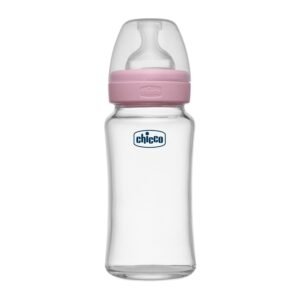 Chicco Well-Being Glass Feeding Bottle (240ml, Medium Flow) (Pink)