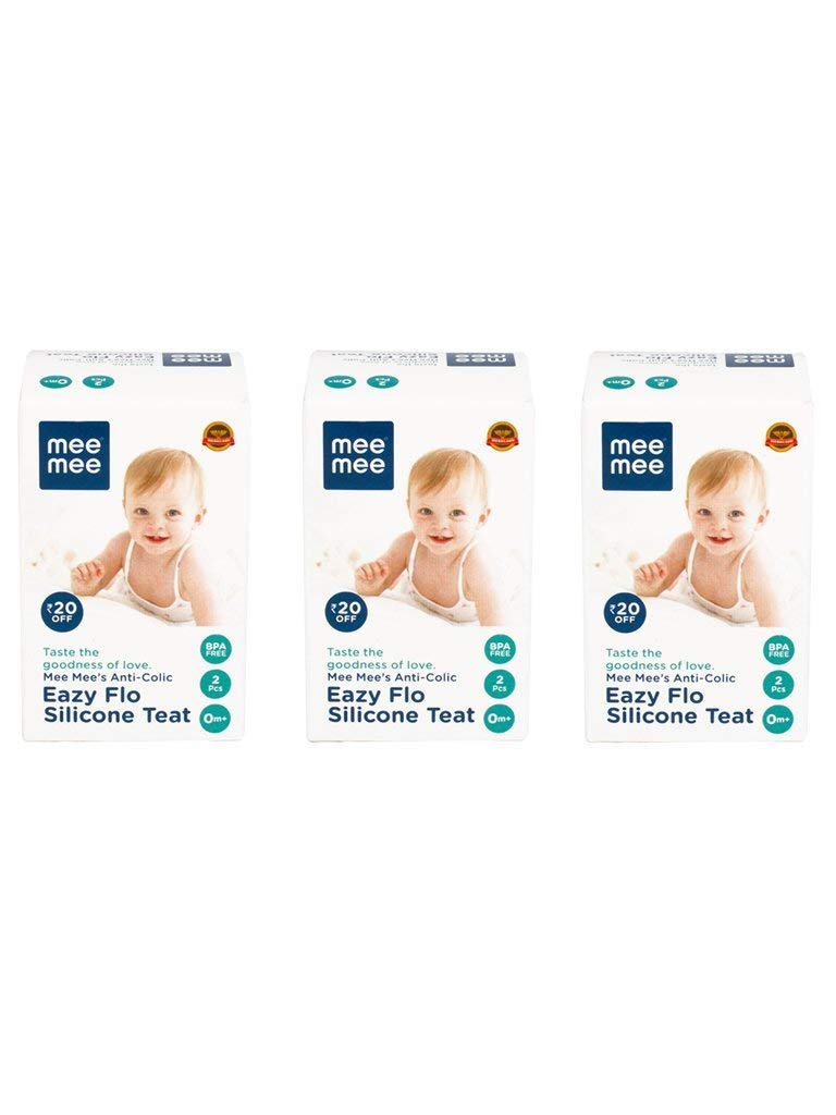Mee Mee Anti-Colic Easy Flo Silicone Teat, White - Medium - 6 Pieces (Pack of 3)