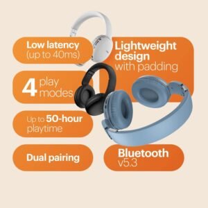 Noise Newly Launched Two Wireless On-Ear Headphones with 50 Hours Playtime, Low Latency(up to 40ms), 4 Play Modes, Dual Pairing,