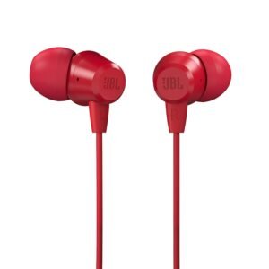 JBL C50HI, Wired in Ear Headphones with Mic, One Button Multi-Function Remote, Lightweight & Comfortable fit (Red)