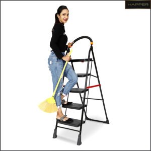 Premium Foldable Step Ladder, Clamber, 5 Steps (Black & Orange)