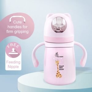 R for Rabbit Steebo Giffy Stainless Steel 2 in 1 Baby Spout Sipper Cup for Kids Age 3 Months to 18 Months-Pink(300ml)