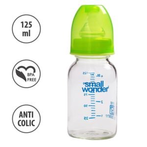 Small Wonder Baby Feeding Borosilicate Glass Bottle, 125 ML, Green