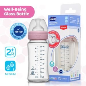Chicco Well-Being Glass Feeding Bottle (240ml, Medium Flow) (Pink)