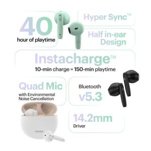 Noise Buds VS104 Pro Truly Wireless Earbuds with 40H of Playtime, Quad Mic with ENC, Instacharge(10 min150 min), 14.2mm Driver,