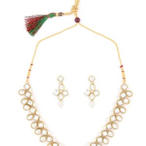 Gold Tone Traditional Kundan & Pearls Necklace Set For Women-ZPFK8675