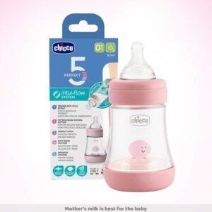 Chicco Perfect 5 Baby Milk Feeding Bottle, Advanced Anti-Colic System, BPA Free, Hygienic Silicone Teat, for Babies & Toddlers,