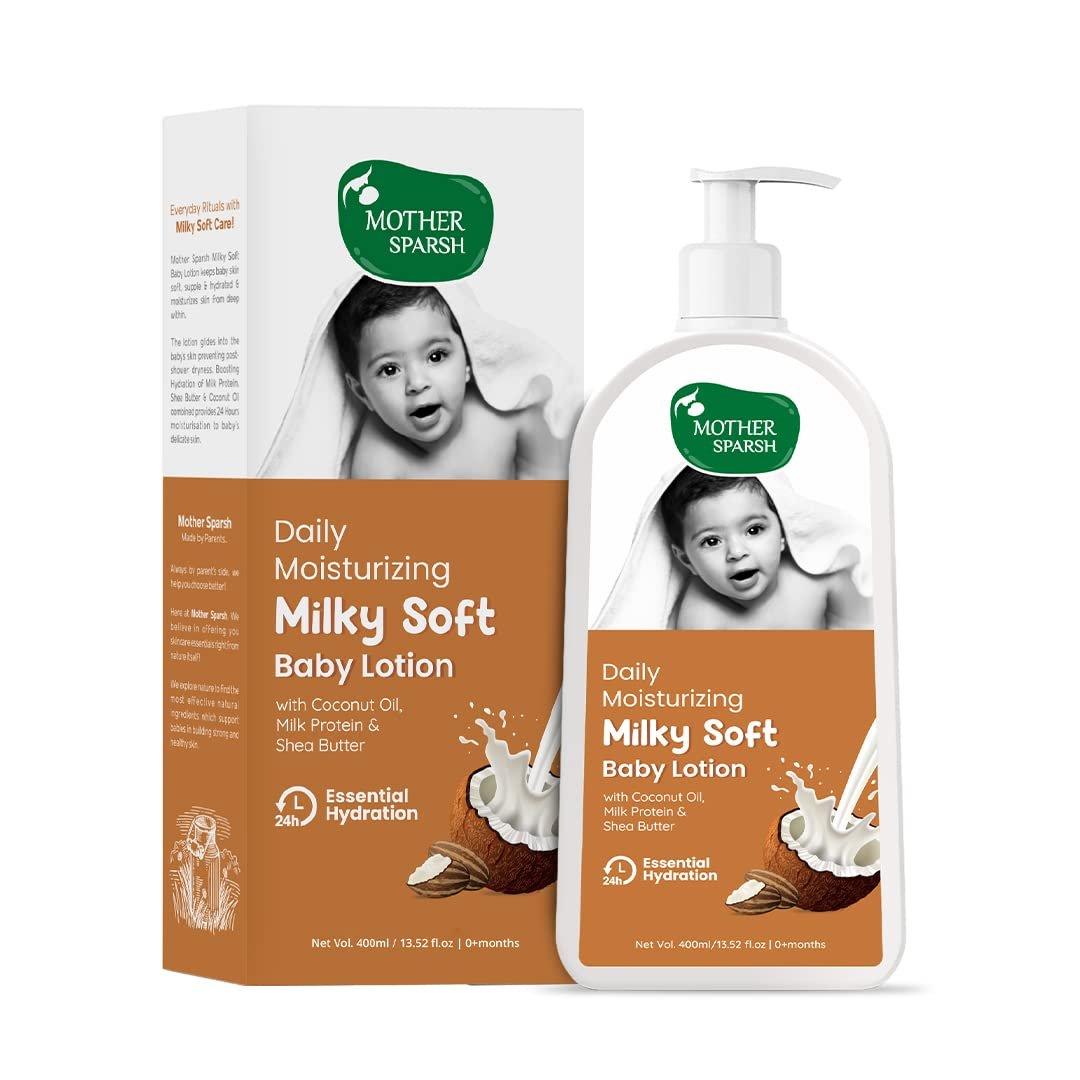 Mother Sparsh Milky Soft Baby Lotion with Milk Protein, Coconut Oil & Shea Butter | For 24Hrs Moisturization | 400ml