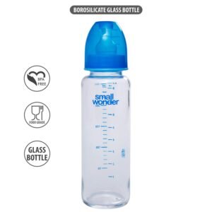 Small Wonder Baby Feeding Borosilicate Glass Bottle (Pack of 1), 250 ML, Blue