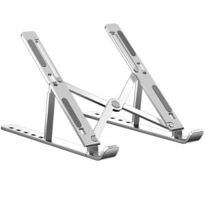Laptop Tabletop Stand/ Computer Tablet Stand 6 Angles Adjustable Aluminum Ergonomic Foldable Portable Desktop Holder Compatible with MacBook, HP, Dell, Lenovo & All Other Notebook (Silver)