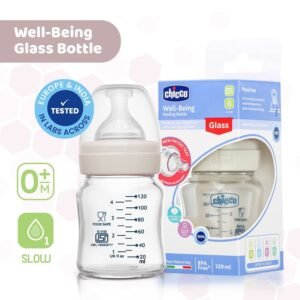 Chicco Well-Being Glass Feeding Bottle (120ml, Slow Flow) Neutral