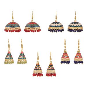 Earrings for Women & Girls | Traditional Multicolor Jhumka | German Silver Earring Set | Dome Shape Jhumki Combo |