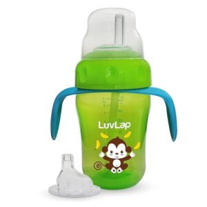 LuvLap Banana Time 210ml Anti Spill, Interchangeable Sipper / Sippy Cup with Soft Silicone Spout and Straw BPA Free, 6m+ (Green)