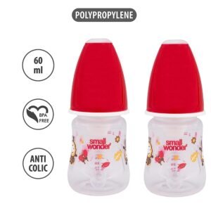 Small Wonder Candy Baby Feeding Bottle (Pack of 2), 60 ML, Red