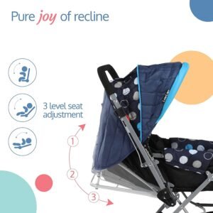 Luv Lap Sunshine Baby Stroller/Pram for 0 to 3 Years, New Born/Toddler/Kid, 5 Point Safety Harness, Adjustable backrest, 360° blue black