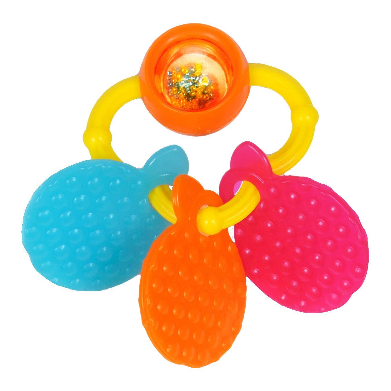 Giggles - Orange Teether, Teether for Babies to sooth their gums, Easy to Grasp and chew with rattle sounds, 3