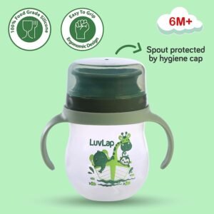 LuvLap Baby Bite Resistant Soft Spout 360° Trainer Cup, 240 ml, (Green)