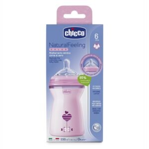 Chicco Natural Feeling Baby Milk Feeding Bottle with Wide Neck, Anti-Colic for Easy Milk Flow, For Babies & Toddlers 6m+, 330ml