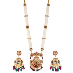 ZENEME Jewellery Set Gold Plated Long Necklace Hyderabadi Design Pearl Peacock Necklace Set With Earring Jewellery For Women &