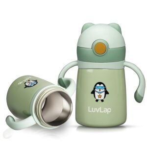 LuvLap Double Walled Steel Body Straw Sipper, Long Retention of Temperature of hot & Cold Beverages, one Touch Opening,