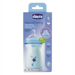 Chicco Natural Feeling Baby Milk Feeding Bottle with Wide Neck, Anti-Colic for Easy Milk Flow, For Babies & Toddlers 6m+, 330ml