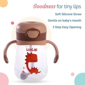 LuvLap Baby Bite Resistant Soft Silicone Straw Sipper Cup with Handle, with Weighted Straw, Sippy Cup with Anti Spill Lock, BPA