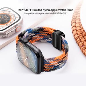 OMI Compatible with Apple Watch Strap 45mm 44mm 41mm 40mm, Braided Nylon Sport Band Elastics Magnetic Buckle Straps for