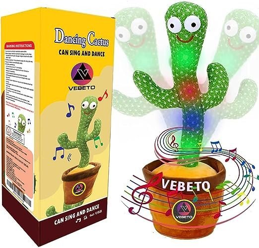 Dancing Cactus Talking Toy Kids (1 Year Brand Warranty) Children Plush Electronic Toys Baby Singing Wriggle Voice Recording Repeats What You Say LED Lights Toddler Educational Funny Gift