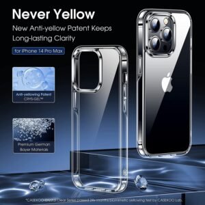 JBJ Crystal Clear for iPhone 14 Pro Max Case, Upgraded [Never Yellow] [Exceed Mil-Grade Protection] Protective Shockproof