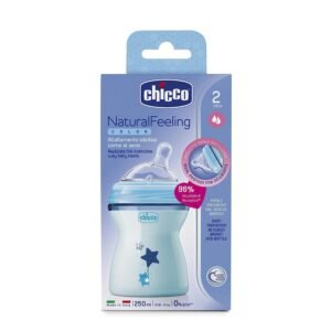 Chicco Natural Feeling Baby Milk Feeding Bottle with Wide Neck, Anti-Colic for Easy Milk Flow, For Babies & Toddlers 2m+, 250ml