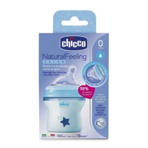 Chicco Natural Feeling Baby Milk Feeding Bottle with Wide Neck, Anti-Colic for Easy Milk Flow, For Babies & Toddlers 0m+, 150ml