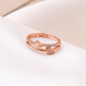 Rings for Women and Girls Rosegold Ring | Valentine's Love Dual Heart Rings Cubic Zirconia Adjustable Finger Ring