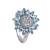 Rings for Women Floral Rings Aquamarine Blue Crystal Sunflower Shaped Silver Plated Rings for Women and Girl's.