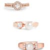 Set of 3 Rose Gold Contemporary Cubic Zirconia Brass Adjustable Rings For Women-ZPFK11177