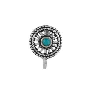 Art Silver Tone Sky-Blue Colour Fancy Oxidised Finish Nose Pin for Women/Girls (FNP-168)