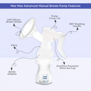 Mee Mee Advanced Manual Breast Pump - 180° Rotating Handle, BPA-Free, Soft Silicone Shield, Overflow Preventer Silica Gel Cup,