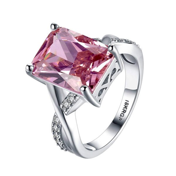 A5 Grade Crystal Pink Big Crystal 925 Sterling Silver Plated Ring for Women and Girls