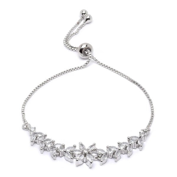 Rhodium-Plated Silver Toned American Diamond studded Floral Shaped Link Bracelet Jewellery for Girls and Women (Lime