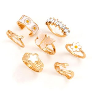 Fashion Latest Stylish Y2k Gen Z Chunky Finger Rings for Women and Girls - Set of 7 (14173r) Golden