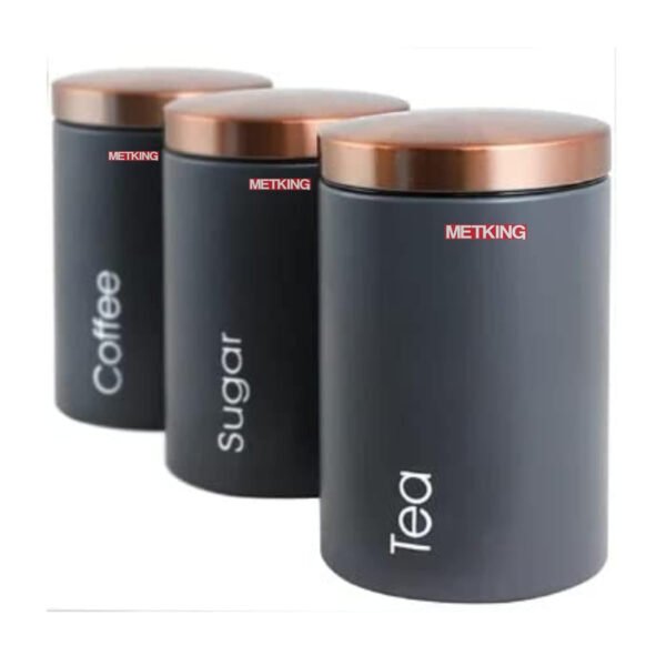 METKING Tea Sugar Coffee Containers Set - Black Color Coated Canisters for Your Kitchen, Perfect Sugar Tea Container Set, Tea
