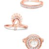 Set of 3 Rose Gold Contemporary Cubic Zirconia Brass Adjustable Rings For Women-ZPFK11173