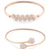 Set of 2 Rose Gold Contemporary Cubic Zirconia Brass Kada Style Bracelet For Women-ZPFK11116