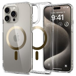 Spigen Ultra Hybrid Magfit Back Cover Case Compatible with iPhone 15 Pro Max (TPU + Poly Carbonate | Gold)