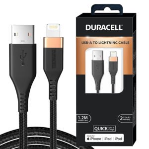 DURACELL USB C To Lightning Apple Certified (Mfi) Braided Sync & Charge Cable For Iphone, Ipad And Ipod. Fast Charging Lightning