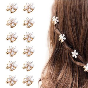 Exclusive Korean Style Small Pearl Hair Claw Clips Mini Pearl Claw Clips with Storage Box, Flower Design, Decorative Hair