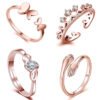 Rose Gold Plated CZ Jewellery Combo of 4 Designer Finger Rings Adorned With White CZ Stones for Girls and Women CO1000427