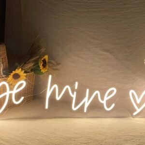 OMI Be Mine Heart LED Neon Sign, Custom Quote Neon Light Bedroom Home Wall Art Decor Wedding Party Decoration