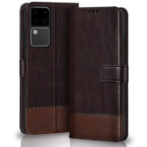 OMI Flip Back Cover Case for Vivo V30 / V30 Pro 5G | Dual-Color Leather Finish | Inbuilt Stand & Pockets | Wallet Style