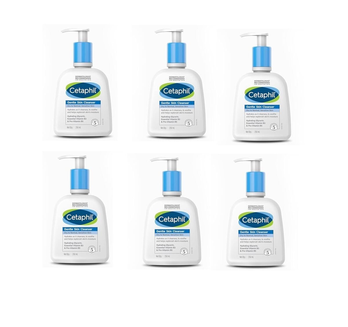 Cetaphil Paraben, Sulphate-Free Gentle Skin Hydrating Face Wash, Vitamin B5 for Dry to Normal, Sensitive Skin – 250 ml (Pack Of 6)